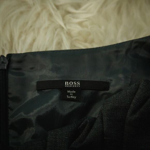 Hugo Boss Size 12 Elbise Gray Pintuck Pleated Embroidered Sheath Wool Dress - Picture 4 of 9